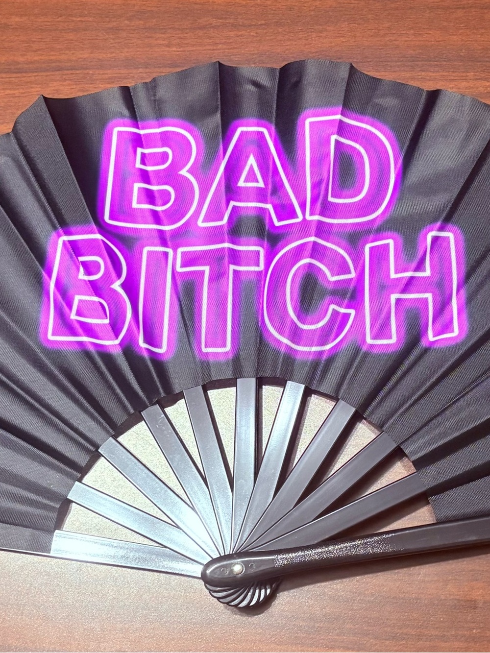 Black Folding Hand Fan with Neon Pink print